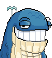 a pixel art drawing of a whale with a palm tree on its head