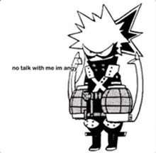 a black and white drawing of a cartoon character holding a grenade .