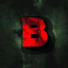 a red letter b is surrounded by a green background of stars