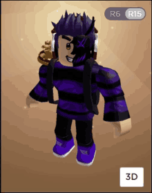 a purple and black roblox character with a crown on his head