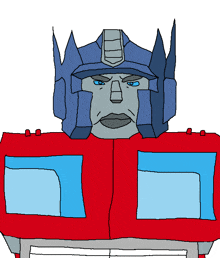 a drawing of a transformer with a blue helmet on