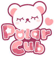 a polar cub logo with a teddy bear and two hearts