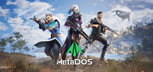 a group of people standing next to each other with guns and the word metados in the corner