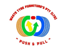 a logo for waste tyre furniture 's pty ltd shows two tires with arrows pointing in opposite directions