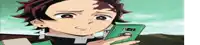 a cartoon character is holding a cell phone and looking at it