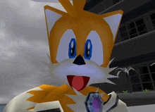 tails from sonic the hedgehog is holding a purple jewel in his hand