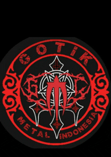 a logo for gotik metal indonesia with a red cross in the center