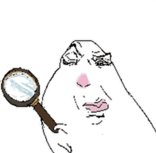a cartoon drawing of a man holding a magnifying glass in front of his face .