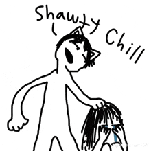 a drawing of a person with a cat on their head and the words " shawty chill "