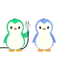a penguin and a skeleton are standing next to each other on a white background