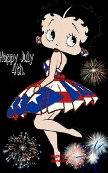 betty boop says happy july 4th with fireworks behind her