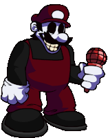 a cartoon of mario holding a microphone with his mouth open