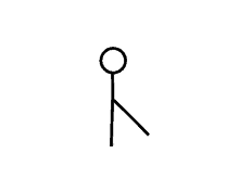 a stick figure with a circle in the middle and two legs .