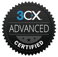 a badge that says 3cx advanced certified in blue