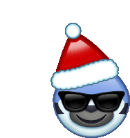 a blue bird with sunglasses and a santa hat