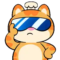 a cartoon cat wearing sunglasses has a chef hat on his head