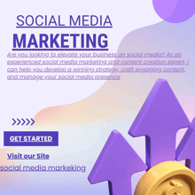 an ad for social media marketing with purple arrows pointing up