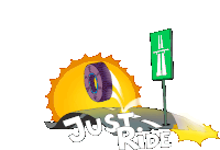 a sign that says just ride with a tire on it