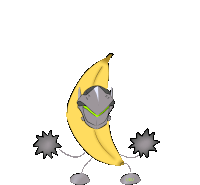 a drawing of a banana with arms and legs and a helmet