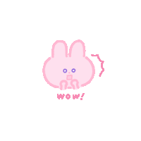 a drawing of a pink bunny with the words wow on it