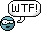 a pixel art illustration of a speech bubble that says wtf !