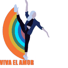 a woman is doing a split in front of a rainbow and the words viva el amor are above her