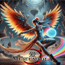 a poster with a woman with wings and the words museumbola