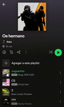 a screenshot of a playlist with oe hermano on the top