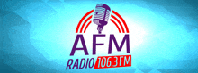 the logo for afm radio 106.3 fm with a microphone