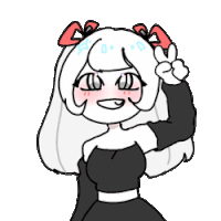 a drawing of a girl in a black dress giving a peace sign