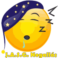 a yellow smiley face with a blue hat and the words j.a.s.g. nogallas