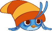 a blue bird wearing a yellow and orange hat with feathers .