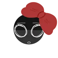 a black circle with a red bow on top of it