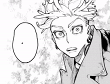 a black and white drawing of a man 's face with a speech bubble in the background .