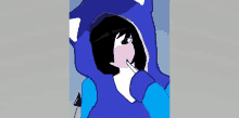 a drawing of a girl in a blue cat hoodie