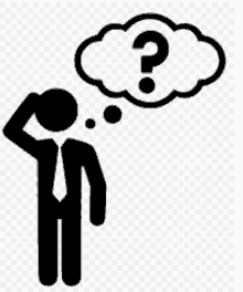 a stick figure is thinking with a question mark in a thought bubble .