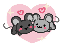 a cartoon drawing of two mice in love with hearts surrounding them