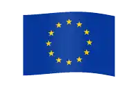 a blue flag with a circle of yellow stars on it