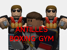 three roblox characters with medals around their necks and the words " antilles boxing gym " on the bottom