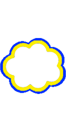 a blue and yellow cloud shaped border with a white background