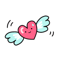 a cartoon drawing of a heart with wings and a face