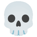 a white skull with black eyes and a black nose .