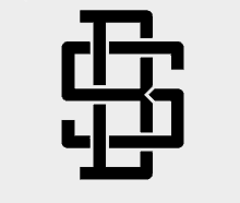 a black and white logo with the letter s in the center