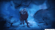 a cartoon of a wolf howling in a cave with a recording button