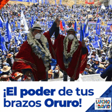 a poster that says el poder de tus brazos oruro in blue