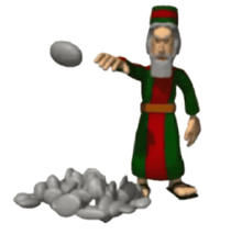 a cartoon character is throwing a rock in the air