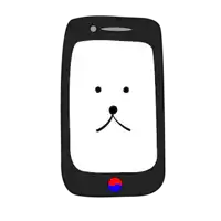 a cartoon drawing of a cell phone with a sad dog face on the screen .