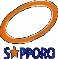 an orange circle with the word sapporo in blue