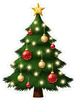 a christmas tree with red and gold ornaments and lights