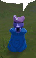 a blue and purple object with a speech bubble behind it